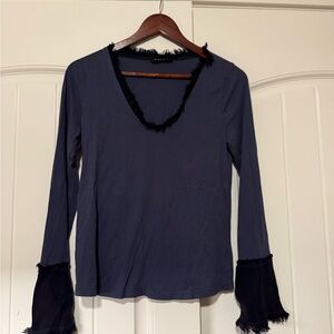 Maven West Midnight Blue Long Sleeve Top with Fringe